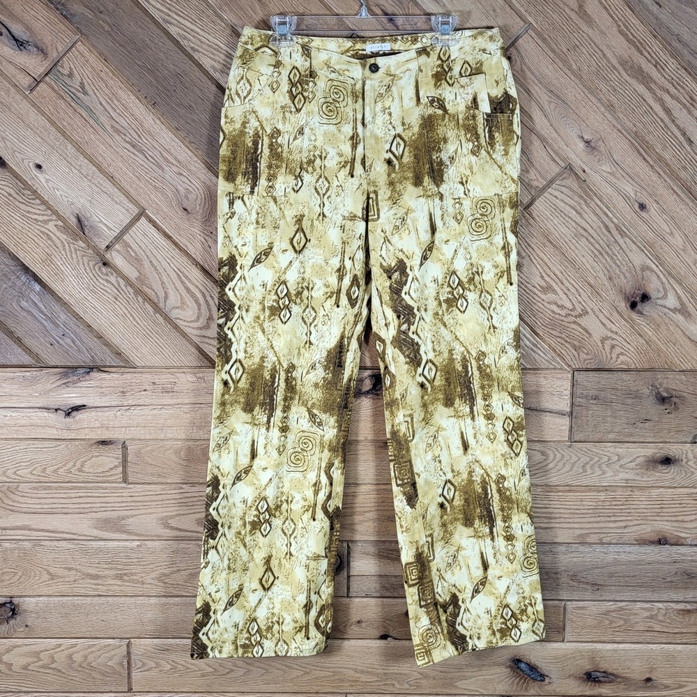 c.l.o.t.h.e.s. Tribal Print Pants Women Size 12 Tan Brown Stretch Geometric Boho